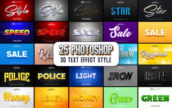 25 Photoshop 3D Text Effect Style Bundle for Modern Designers