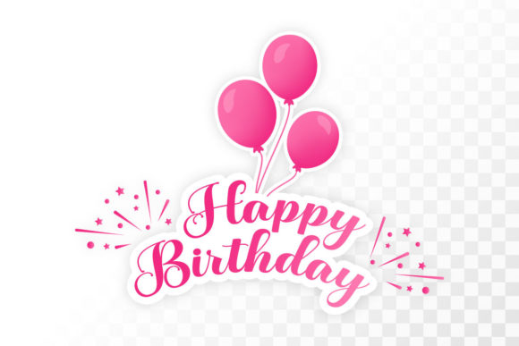 Happy Birthday Pink Sticker with Balloon: A Design Asset for Celebrations