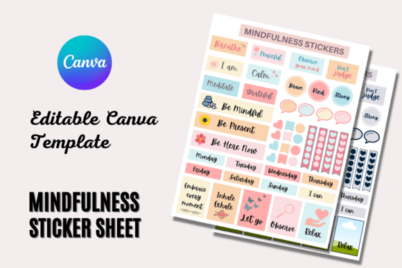 Mindfulness Sticker Sheet Canva Editable: Your Instant Design Toolkit