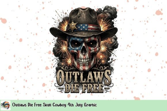 Outlaws Die Free: A Bold Skull Cowboy Graphic for 4th of July