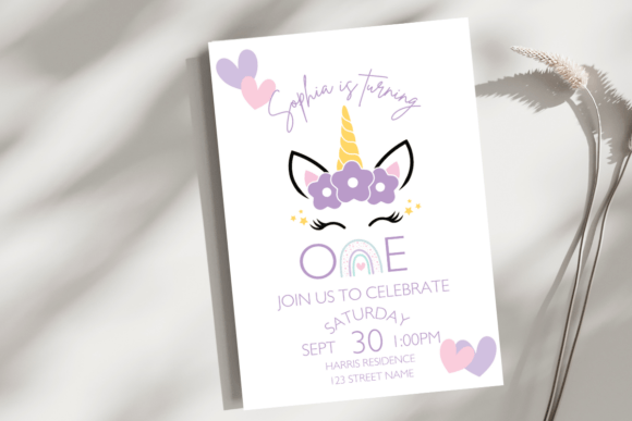 Unicorn First Birthday Invite Template: Editable Magic